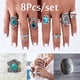 thumbnail image 2 of 8 Piece Vintage Anillo Set Gemstone Boho Finger Anillos de las mujeres del dedo medio Estética calado Anillos grabados Anillos de diamantes de imitación, 2 of 8