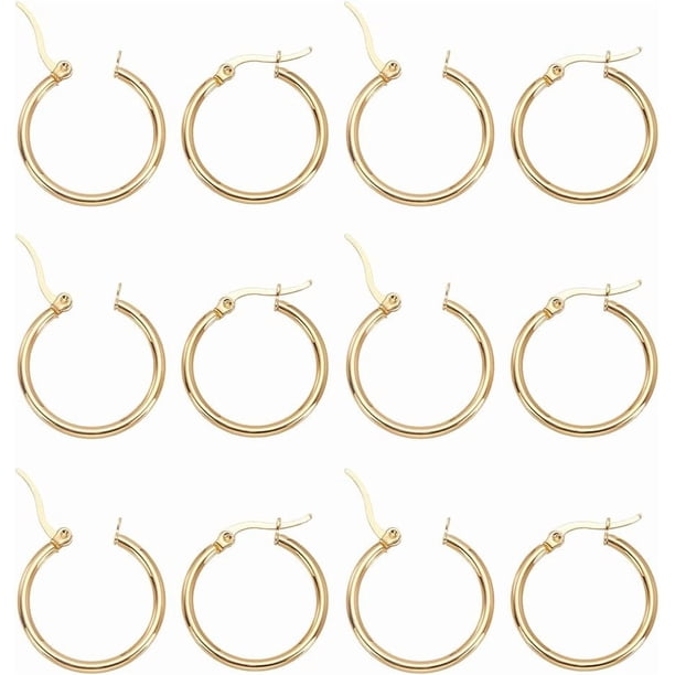 12 pares de pendientes de aro de acero inoxidable con forma de aro, pequeños y dorados, para cartílago, con ganchos para las orejas.