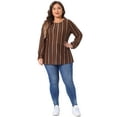 thumbnail image 3 of DARING DIVA Women's Plus Boho Color Block Elastic Cuff Long Sleeve Striped Top 1X Orange, 3 of 6