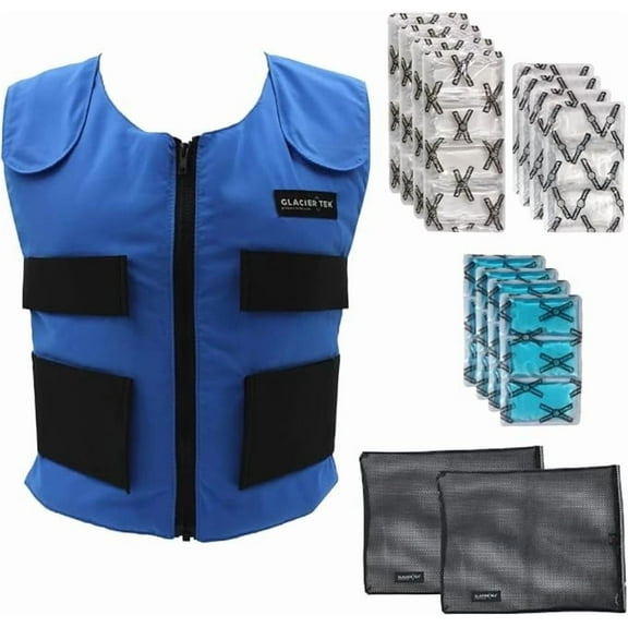 Glacier Tek Sports Cool Vest Bundle, with Cooling Packs Plus Booster Pack Set