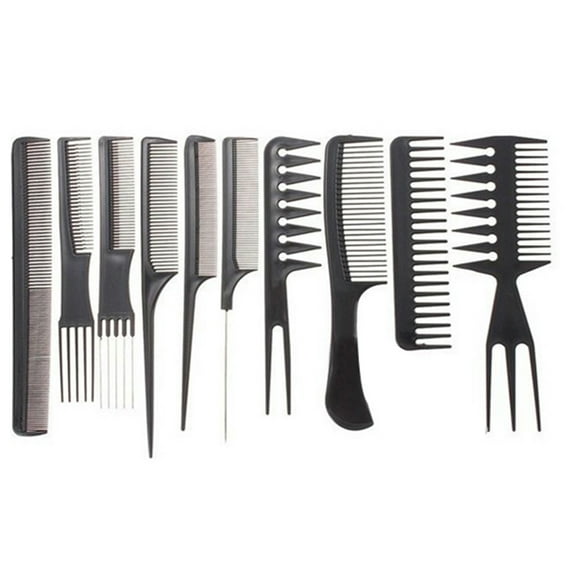 INTBUYING 10Pcs Pro Barbers Brush Combs Flat Comb Plastic Hairdressing Combs Set Black
