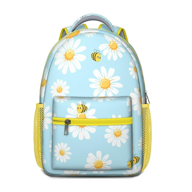 Floral Daisy Pattern Backpack - Vintage & Stylish with Mesh Shoulder Straps for Comfort