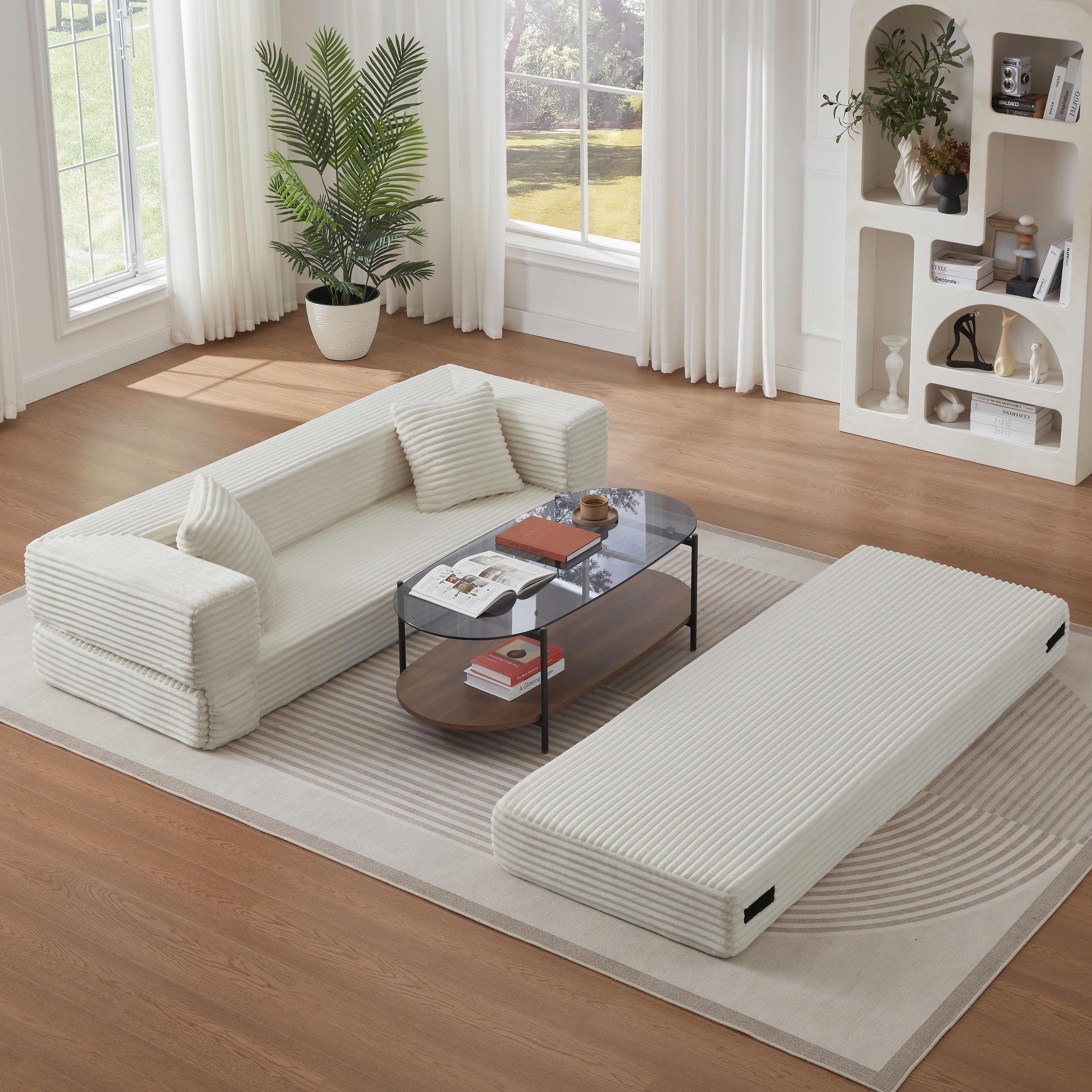 MAYEERTY Convertible Corduroy Sofa Bed, Classic Square 2-Tier Sofa, Modern Stylish Foam Couch for Apartments