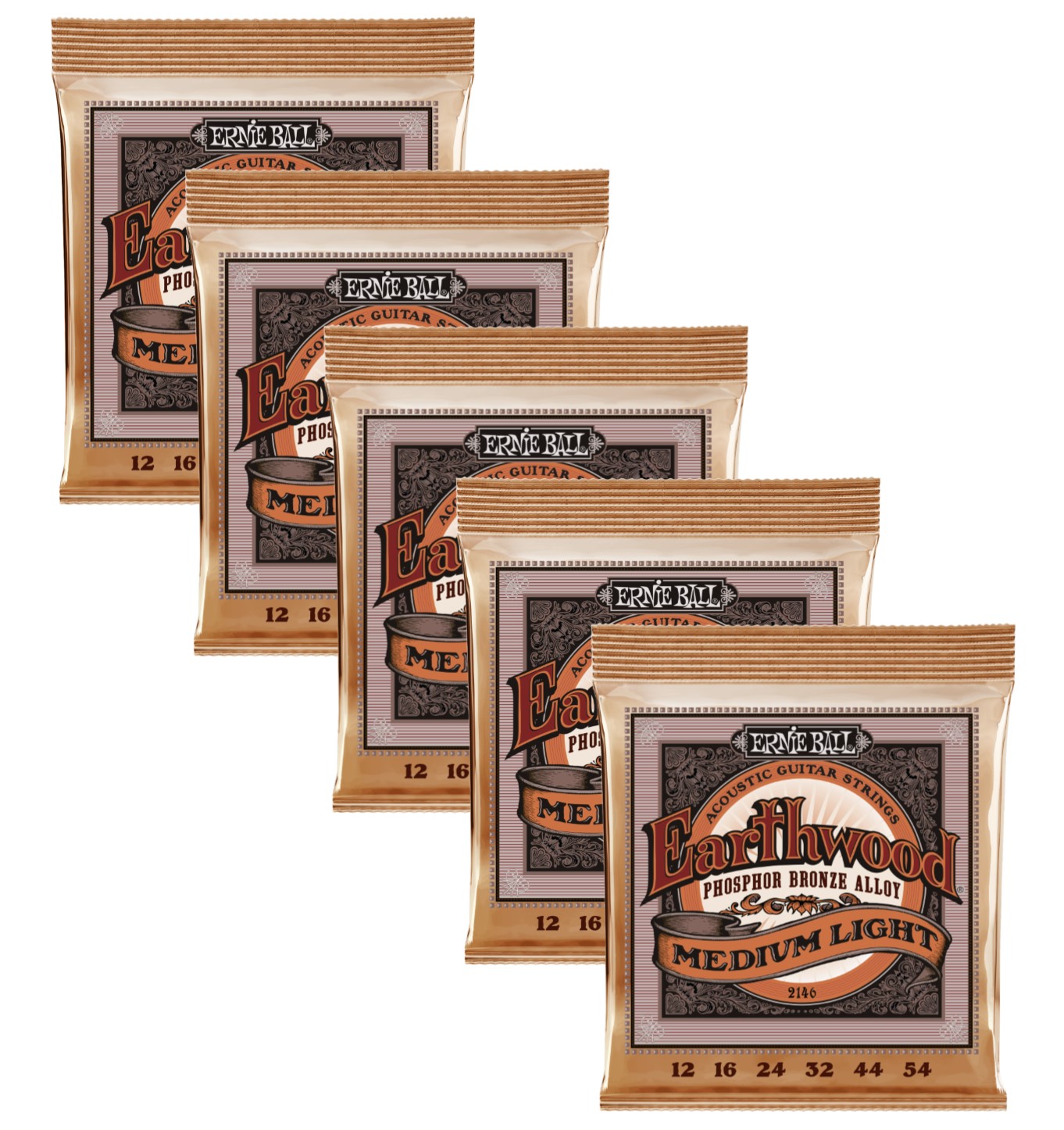 5 PACK Ernie Ball 2146 Acoustic Phosphor Bronze Guitar Strings (12-54)