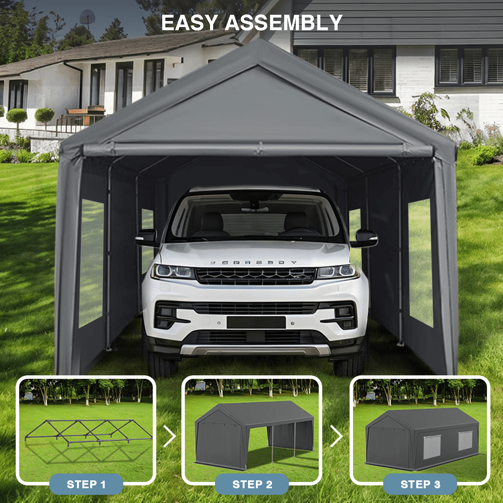 Gaptain W10xL20Ft Heavy Duty Steel Carport Portable Garage with Removable Sidewalls and Windows, Waterproof&Anti-Sunburn&Adjustable Height,Beige