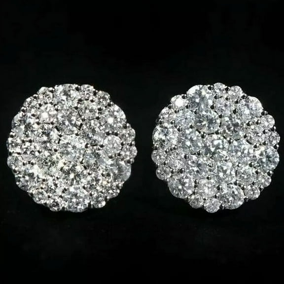 Round Cut Cluster Diamond Stud Earrings 2Ct Lab Created 14K White Gold Plated