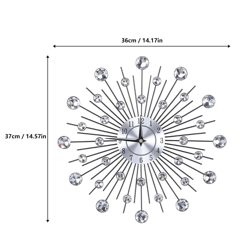 Fugacal 13” Quartz Flower-Shaped Metallic Silver Wall Clock with Sparkling Bling