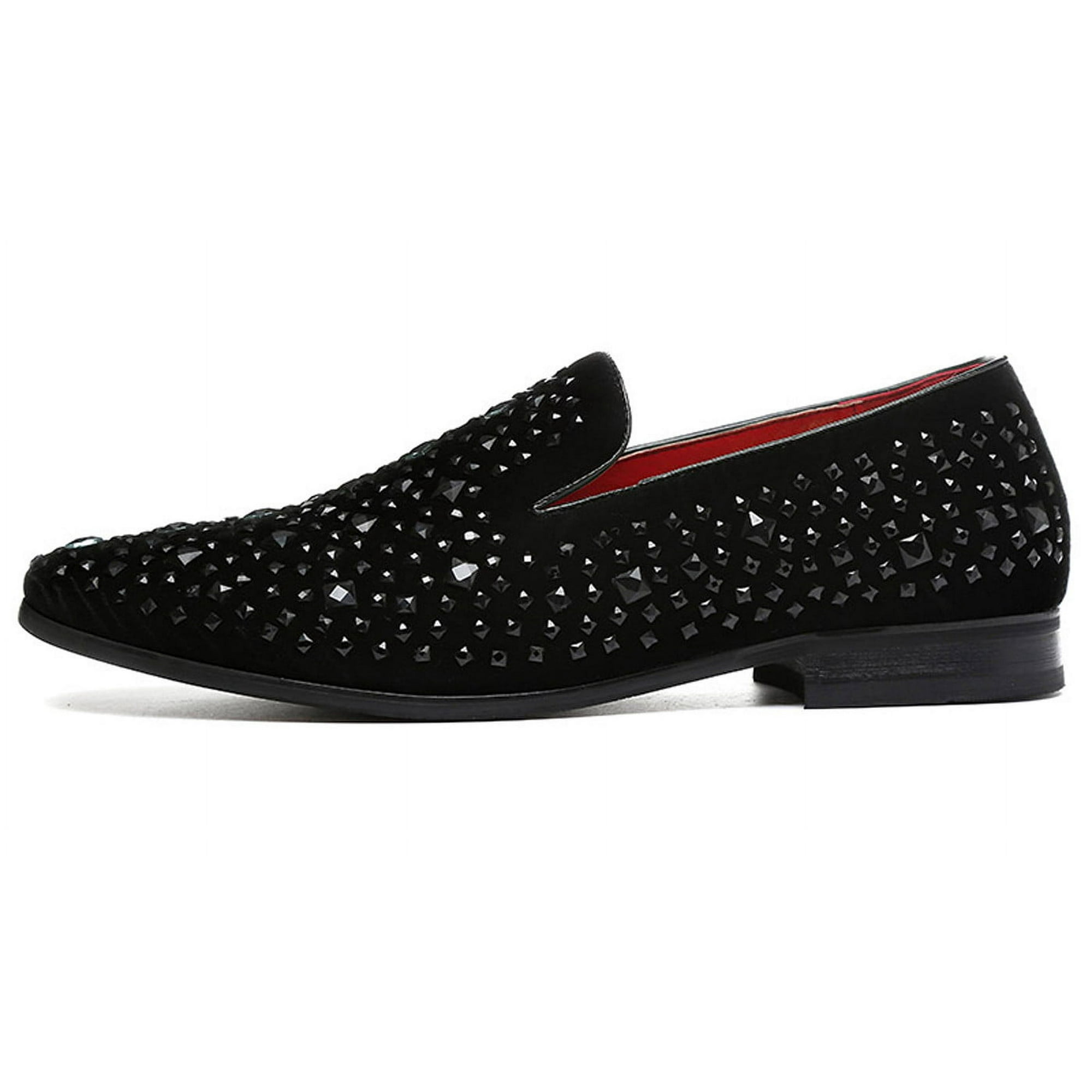 Santimon Men Rivet Loafers Rhinestone Flats Shoes Prom Wedding Formal Shoes Black US 10 Walmart