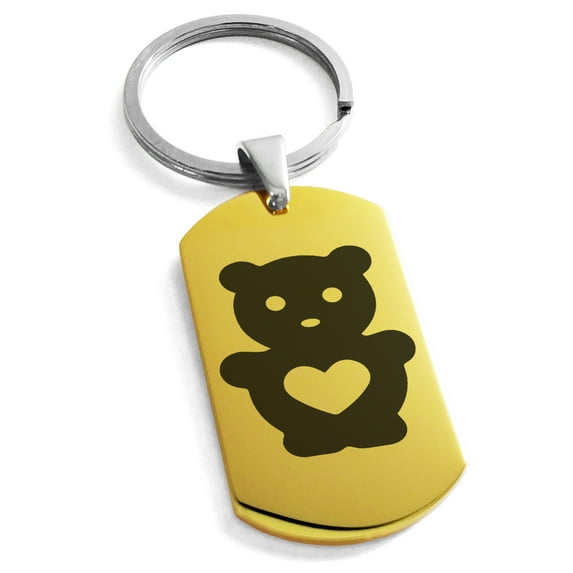 Stainless Steel Teddy Bear Love Engraved Dog Tag Keychain Keyring