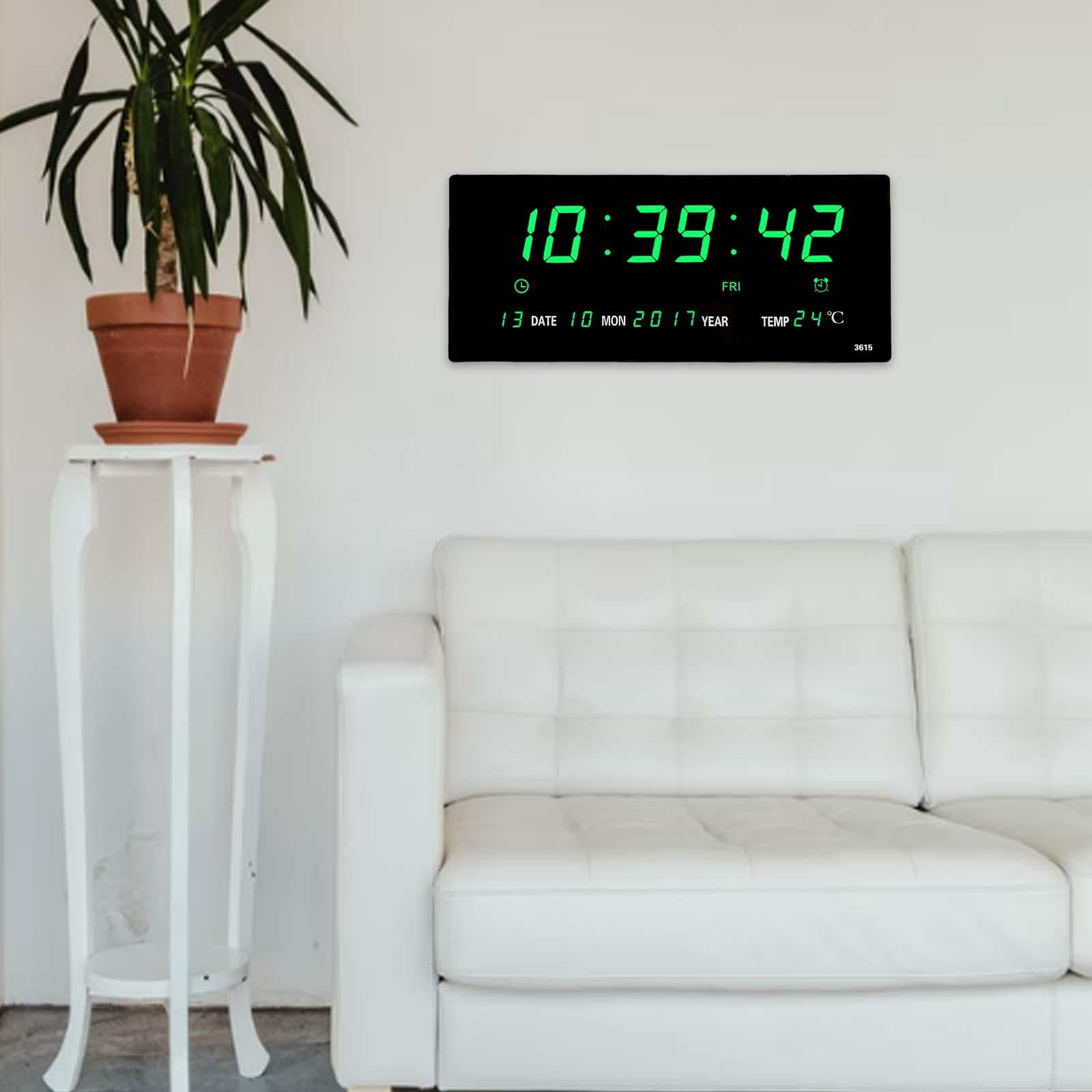 Electric Wall Clock Decor Calendar Display for Bedroom Living Room Green