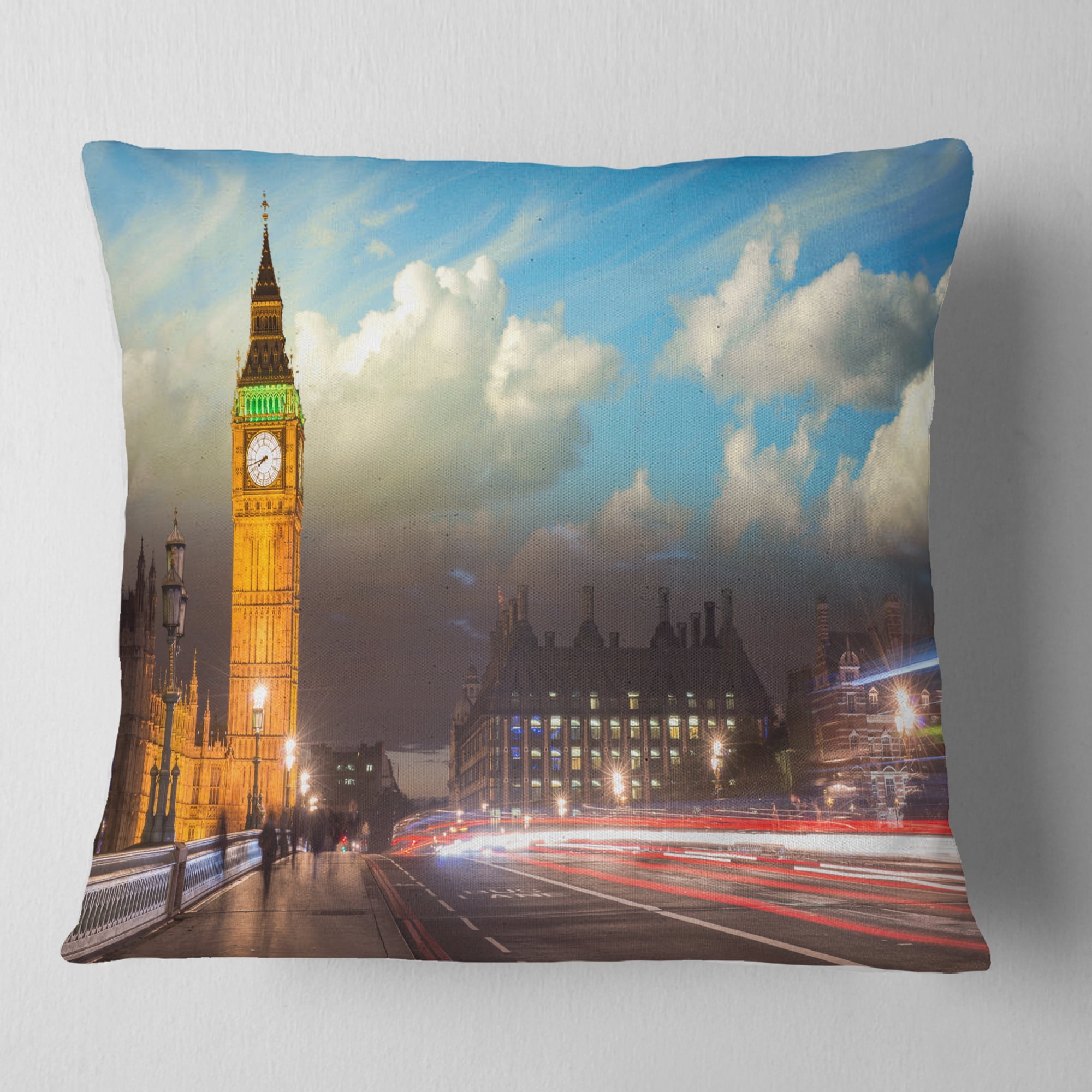 Designart Big Ben UK from Westminster Bridge - Cityscape Photo Throw Pillow - 16x16
