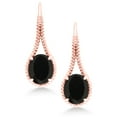 thumbnail image 2 of Gem Stone King 18K Rose Gold Plated Silver Black Onyx Drop Dangle Earrings for Women | 8.00 Cttw | Gemstone December Birthstone | Oval 12X10MM | 1.18 inch, 2 of 5
