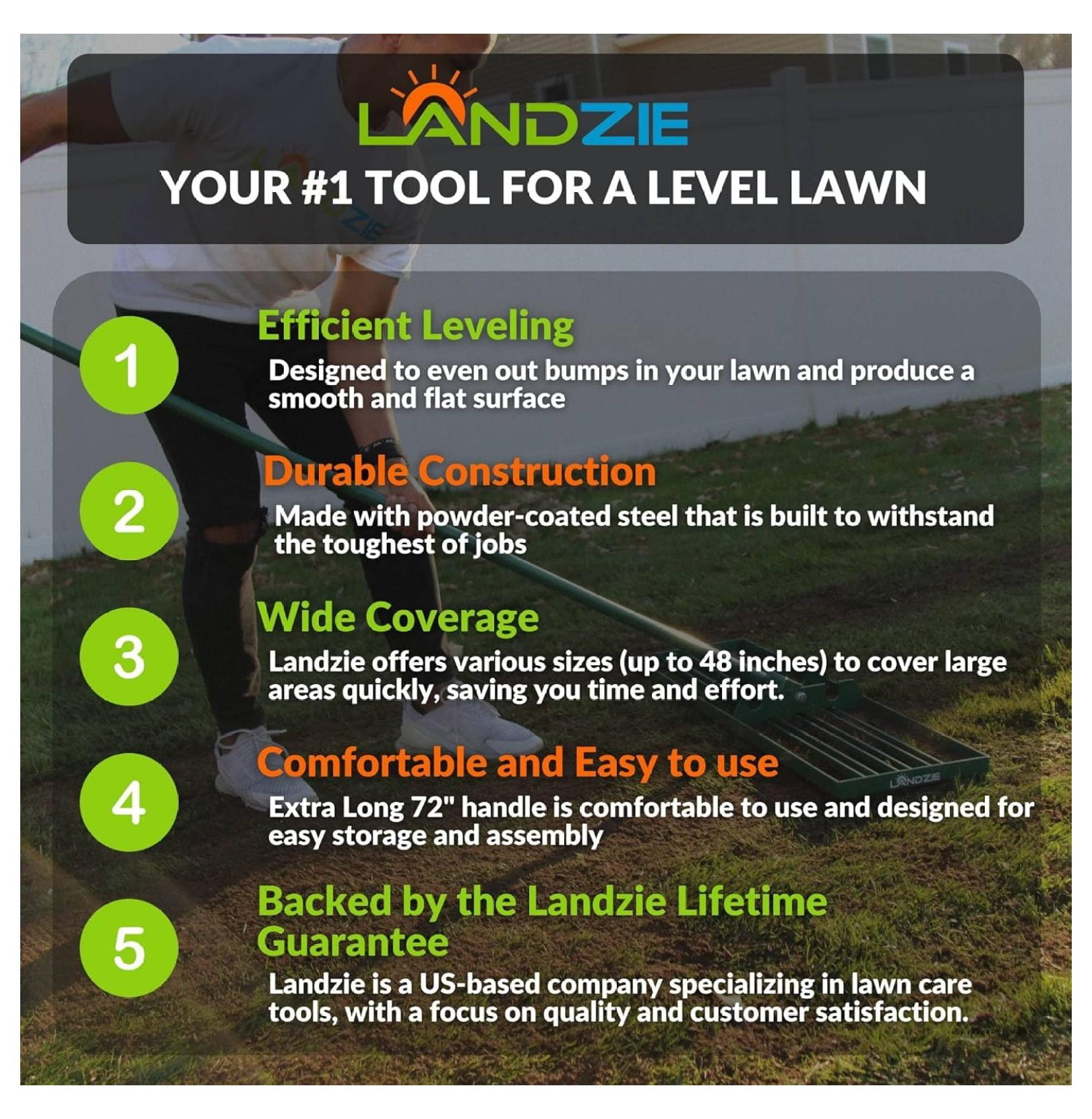 Lawn Leveling Rake – 36" Steel Handle Yard Leveler, Lawn Level Tool for Creating a Flat Surface - Works for Soil, Dirt, Topdressing, and Ground