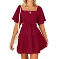 thumbnail image 2 of Summer Fashion Plus Size Dresses for Women Square-Neck Solid Casaul Short Sleeve Mini, 2 of 5