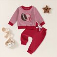 thumbnail image 2 of Xudanell Baby Boy Winter Clothes Toddler Baby Boy Football Outfit Football Embroidery Long Sleeve Crewneck Sweatshirt Pants Set 6 12 18 24 Months 2T 3T, 2 of 7