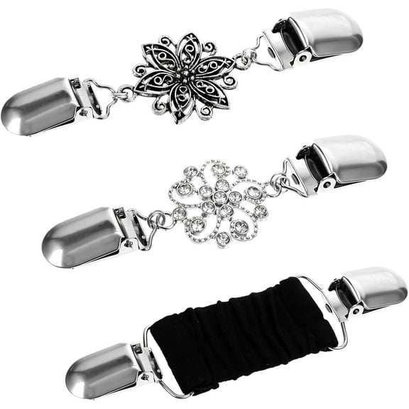 3Pcs Cinch Clips Vintage Sweater Clips Dress Clips Back Cinch Elastic Shawl Clips Cardigan Collar Clips Fit Dress Cinch Clip Pant Waist Tightener Clothes Clips for Women（3 Styles）