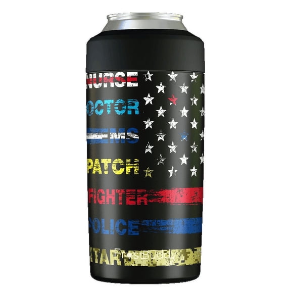 Frost Buddy Universal Stainless Steel Can Cooler, Double-Wall Insulated Beverage Holder for 12 oz & 16 oz Regular and Slim Cans and Bottles (Responder)