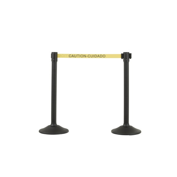 US Weight Sentry Stanchion 2-Pack – Black Posts with Yellow 6.5' Nylon 'Caution' Retractable Belt for Crowd Control