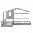 thumbnail image 4 of [Practical and Comfortable] Wood House Bed Twin Size - Gray, 2 Twin Beds with Fence & Slatted Frame, 4 of 13