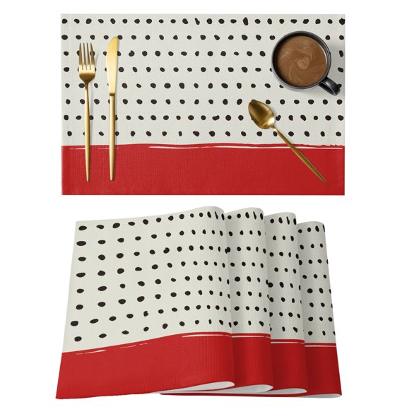 Abstract Black Polka Dot Placemats Set of 6 Modern Farmhouse Sage Green Red Place Mats Indoor Wipeable Table Mats Washable Cloth Dining Table Placemats for Kitchen Holiday Party Home Decor 13x19 Inch