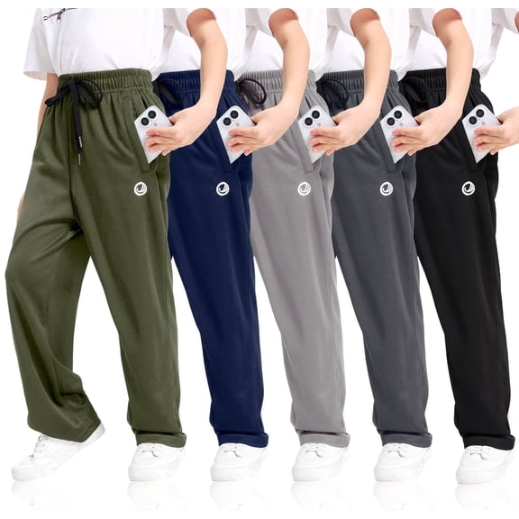 Boys Sweatpants with Zip Pockets 5Pack Athletic Pants Mesh Joggers for Boys 5-24