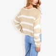 thumbnail image 2 of Women's Long Sleeve Striped Sweater With Crew Neck, Cropped Fit- Medium, Beige, 2 of 6