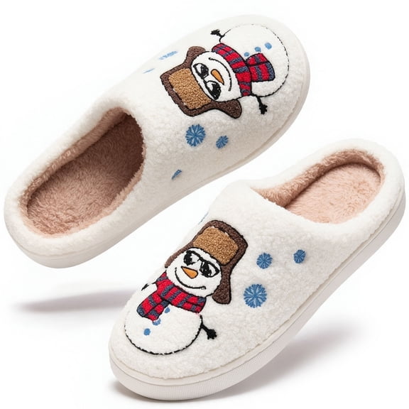BERANMEY Cute Christmas Slippers for Women & Men Plush Fuzzy Holiday House Slippers Warm Cozy Family Matching Slippers Non-Slip Sole Great Christmas Gift