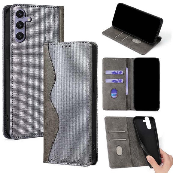 For Samsung Galaxy A36 5G Case, Wave Curves and Sequins Design Onto PU Leather Case,Wallet Case Folding Flip Kickstand Case with Card Slots Protective Cover for Samsung Galaxy A36 5G,Gray