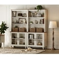 thumbnail image 2 of WAMPAT Farmhouse Bookcase, Bookshelf with Glass Doors, Large Wood Display Book Shelf with Adjustable Shelves and Storage Cabinet for Living Room, Bedroom, Library, Office, Rustic White (2PCS), 2 of 7