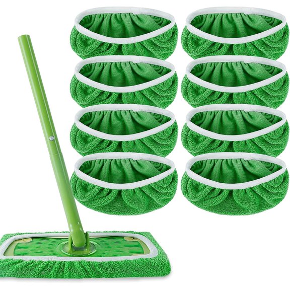 KEEPOW Reusable Wet Pads Compatible with Sweeper Mop, Washable Microfiber Wet Mopping Cloth Refills for Surface/Hardwood Floor Cleaning, 8 Pack (Mop is Not Included)