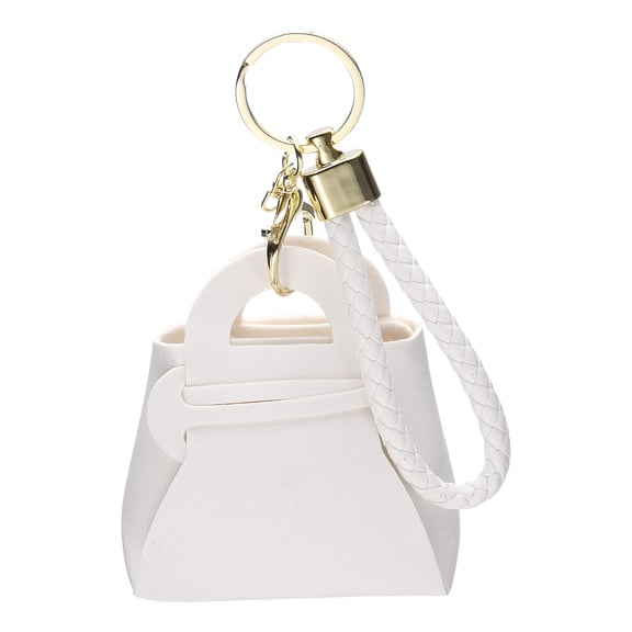 Uxcell Mini Coin Purse, 3.5"x3.2" Cute PU Leather Earphone Bag, Small Change Wallet Keychain Pouch Cosmetic Makeup Bag for Earbuds Keys Coins Hair Ties Daily Carry, White