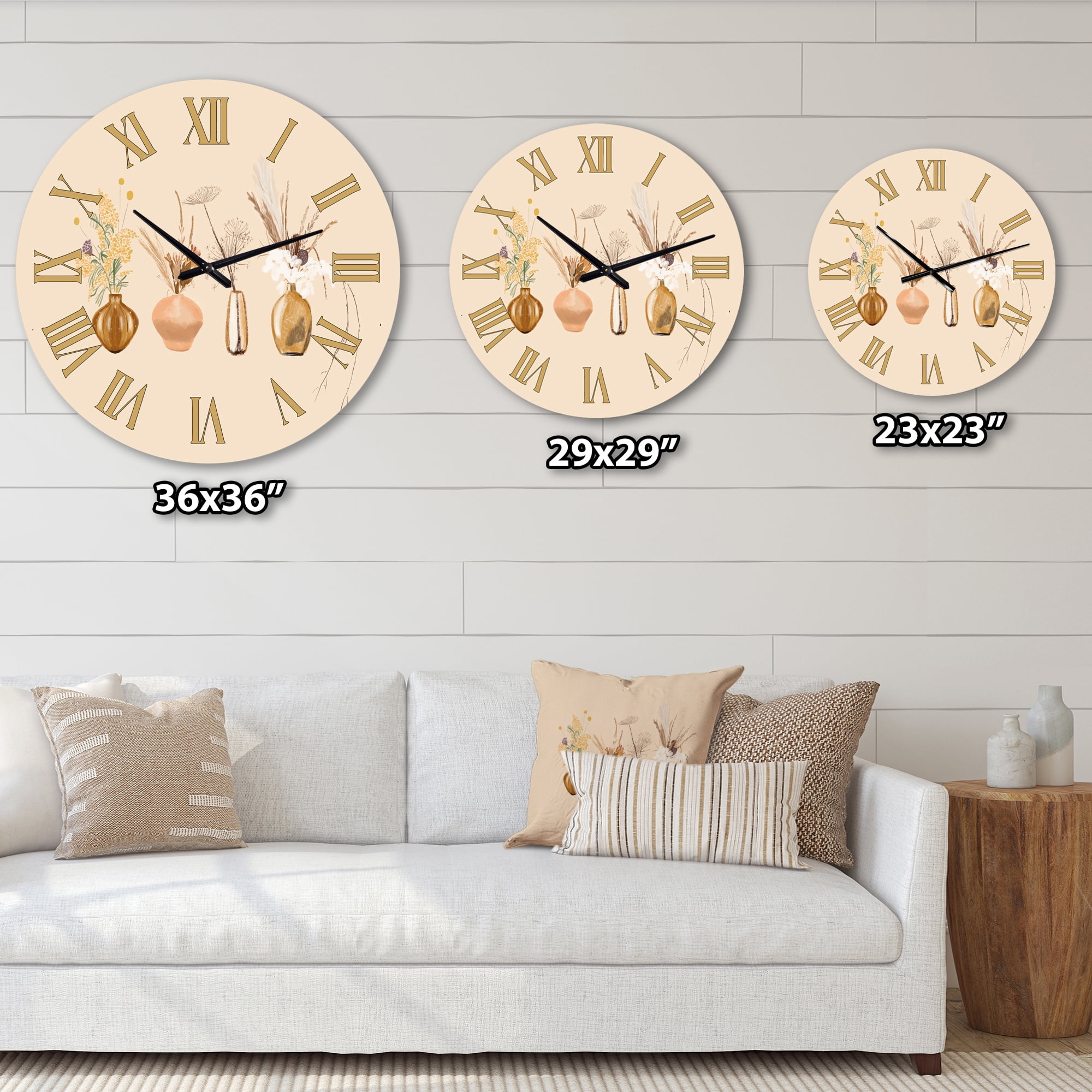 Designart 'Bouquets Of Wildflowers In Gold Vases Ii' Traditional Wall Clock