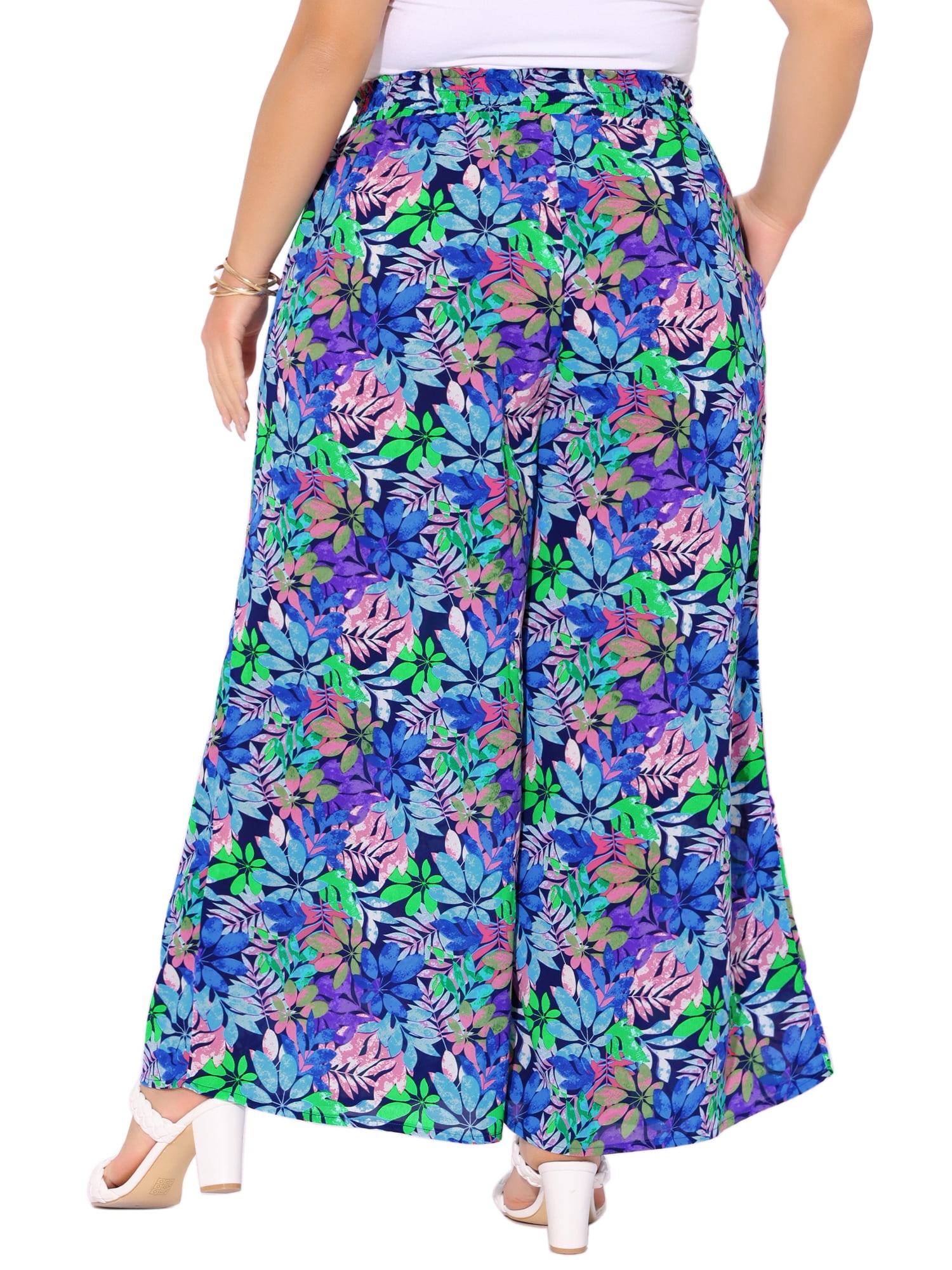 DARING DIVA Women's Plus Boho Floral Palazzo Trousers Pants 4X Dark Blue Purple