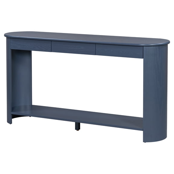 59.8" Veneer Console Table with 3 Drawers ,Farmhouse Entryway Table with Shelf,Wood Sofa Table with Semi-Circular Design, Suitable for Living Room,Hallway,Entryway, Foyer, Corridor