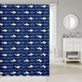 thumbnail image 2 of Manfei Coastal Shark Shower Curtain 72Wx72L, Simple Horizontal Stripe Bathroom Curtain, Navy White, 2 of 5