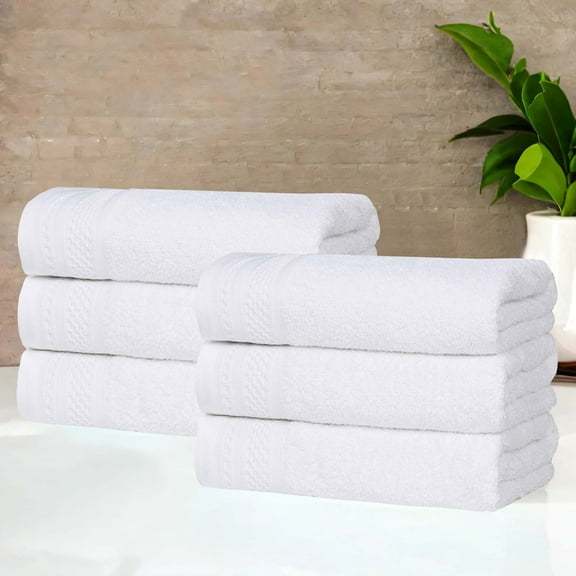 Superior Honeycomb Cotton Medium Weight Hand Towels, Set of 6, White
