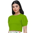 thumbnail image 2 of eloria Women's Casual Blouse Tops, Ruffle Puff Sleeve, Round-Neck Top Color: Green | Size: S, 2 of 6
