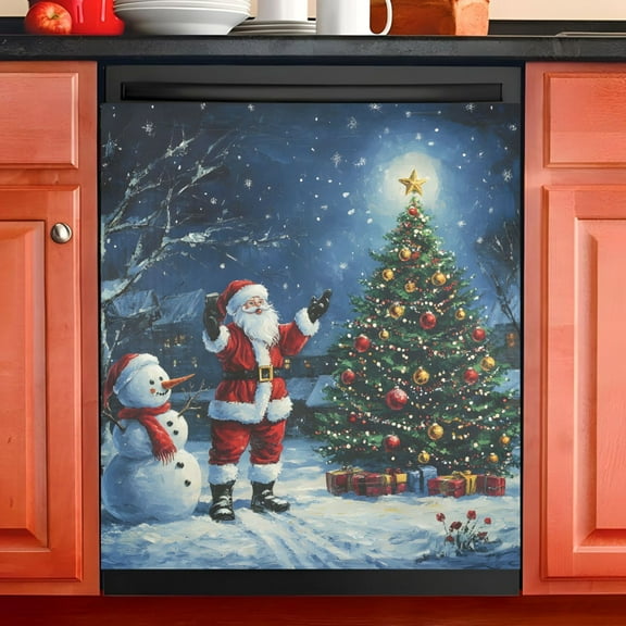 Ryvnso Santa Claus Christmas Tree Snowman Dishwasher Magnetic Refrigerator Magnet Cover Kitchen Home Decorative 23"x26"