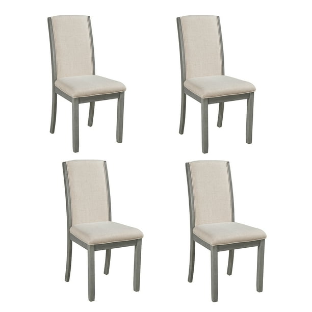 4 Pieces Dining Chairs, Wood Full Back Dining Chairs with Upholstered Cushions, Farmhouse