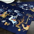 thumbnail image 4 of Double Sided Fairytale Frescoes Art Table Runner 16" X 54",Vintage Blue Medieval Decor,Retro Horse Bird Centerpiece decor, 4 of 9