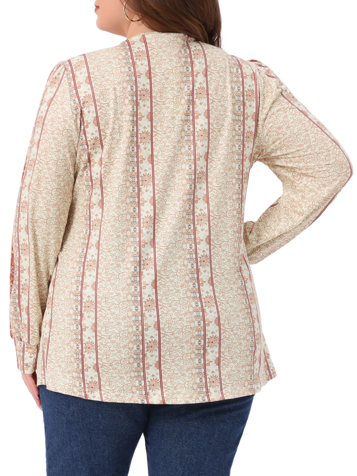 DARING DIVA Women's Plus V Neck Long Sleeve Boho Paisley Blouse Tunic 3X Apricot