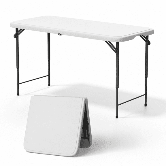 Folding Table 4 Foot - 3-Position Adjustable Height, Heavy Duty 400 lbs Capacity - Portable Tables Folding for Camping, Party, Indoor & Outdoor Use, 1 Pack