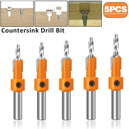

5Pcs Countersink Drill Bit Set Round Shank Power Tools and HSS Quick Change Countersink Drill Bit for Wood Drilling Plastic Soft Metal by