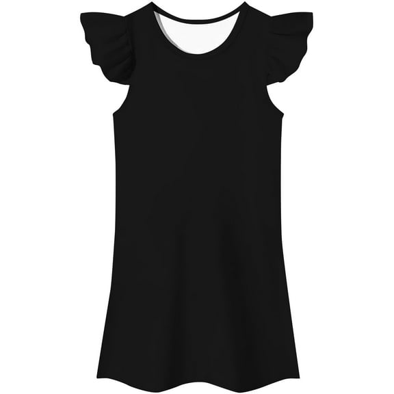 PINQI Girls Fancy Dress up Clothes Flying Sleeve V-Neck Midi Dresses Solid Color Casual Elegant Party Holiday Outfits