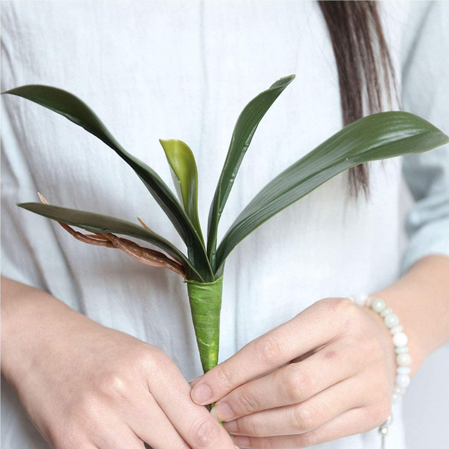 3Artificial Silk Phalaenopsis Flowers with Leaves Artificial Orchid Flowers Stem Plants in Fake Butterfly Phalaenopsis Flowers for Home Wedding Party Décor (White)