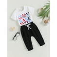 thumbnail image 3 of Wassery 4th of July Clothes Toddler Baby Boys T-shirt Outfit Summer Letter Print Short Sleeve Crew Neck Tops and Casual Elastic Pants Independence Day Set 2Pcs 3M-3T, 3 of 9