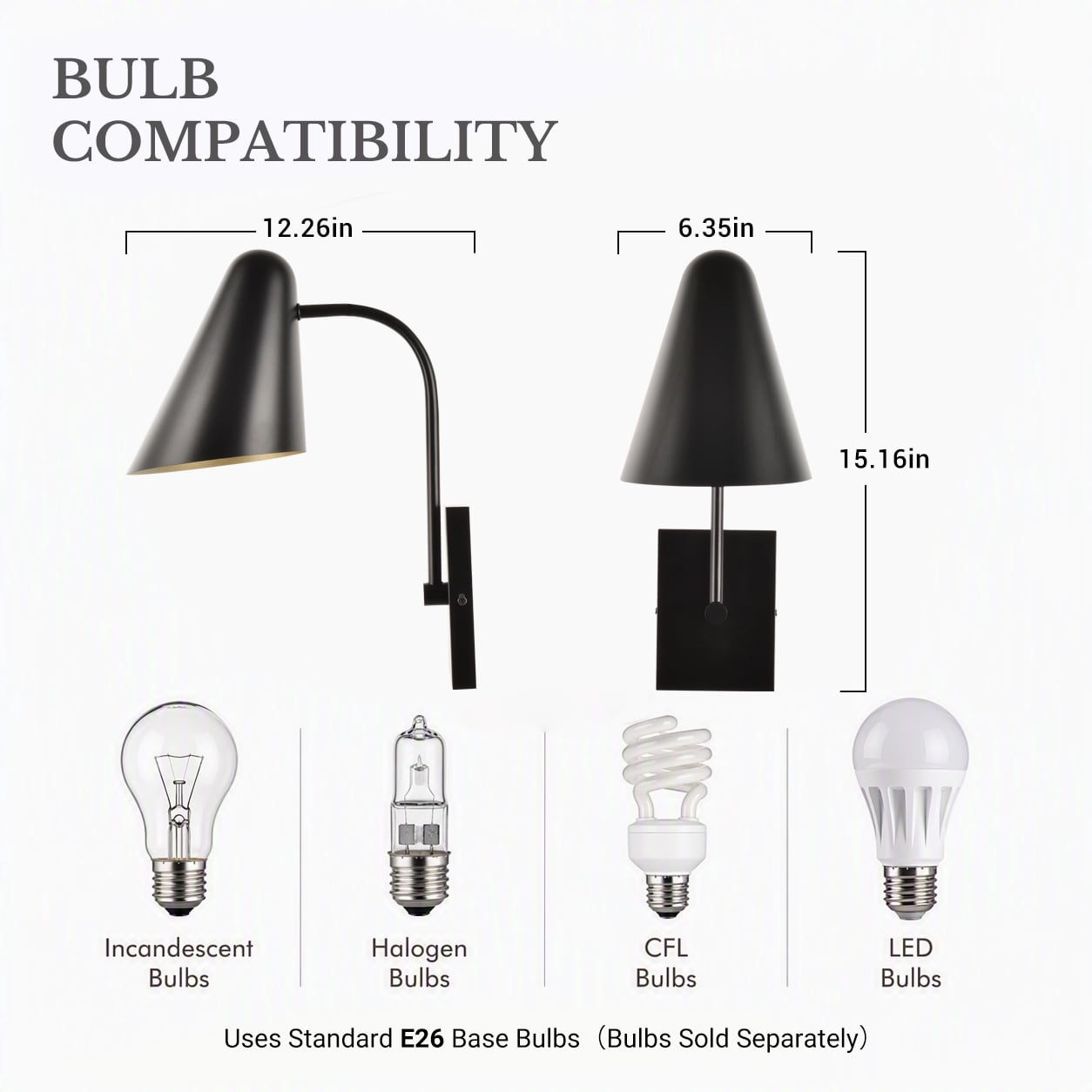 Better Homes &Gardens 15.16in Contemporary Black 1-Light Indoor Wall Light, Brass Interior No Bulb