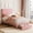 Velvet Pink, variant on Twin Bed Frame with Under-Bed Drawer, Upholstered Platform Bed with Wave Headboard, Wooden Slats Support, No Box Spring Needed