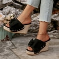thumbnail image 3 of Rokmnt Womens Bow Wedges Dress Sandals 2026 Fashion Leopard Bride Wedding Bowknot Platform Chunky Heeled Slip on Pumps Casual High Heels Summer Shoes Black Size 6, 3 of 7