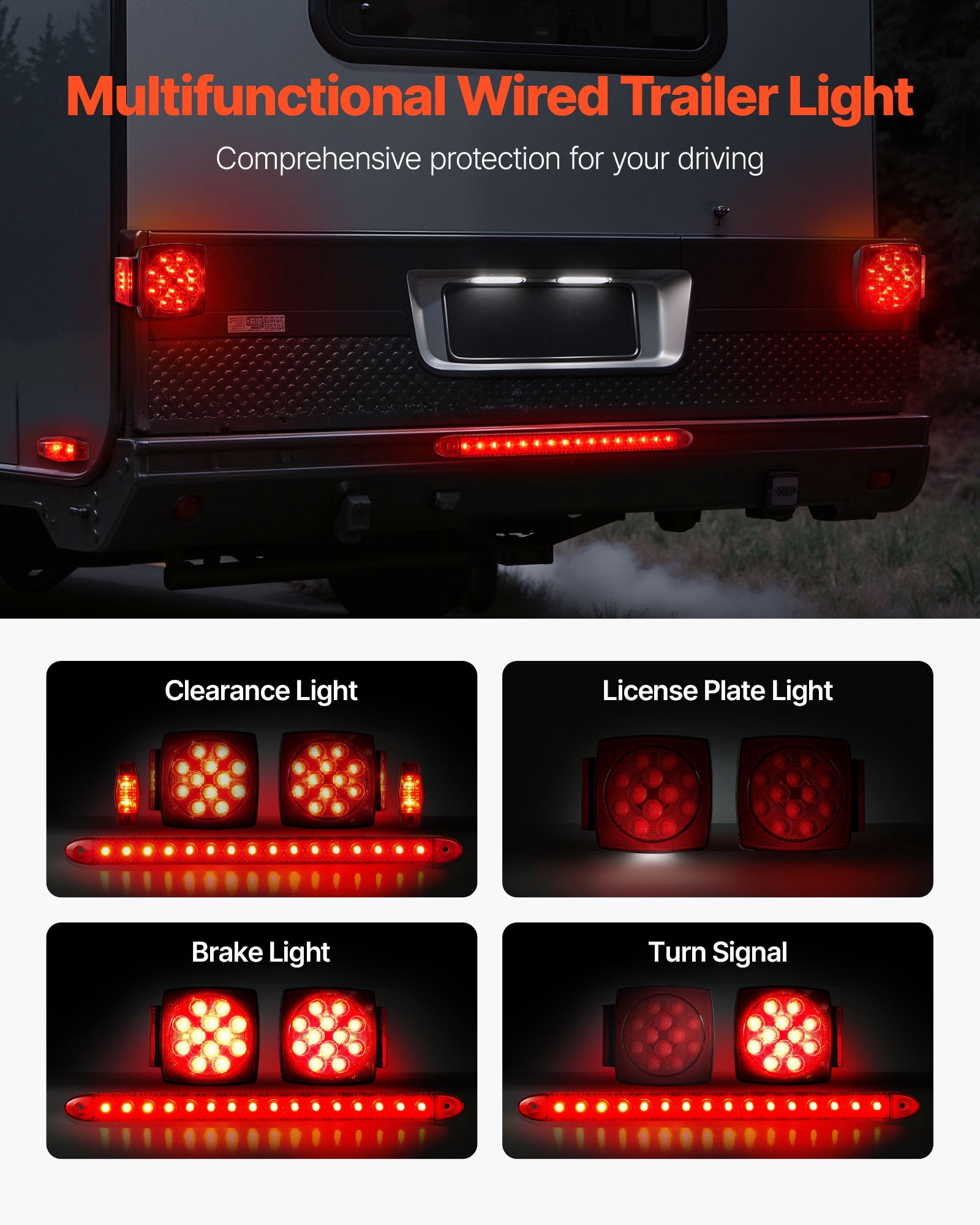 VEVOR Trailer Lights, 12V LED Trailer Tail Lights Kit with Stop Brake Turn Tail License Plate Clearance Lamp, Waterproof Tow Lighting Kit with Wiring Harness for Boat Truck Camper RV Snowmobile Bus